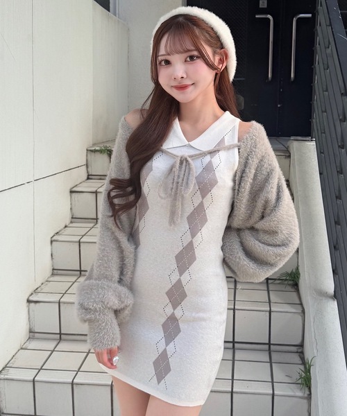 NOMAE（ノーマエ） ワンピース アーガイルニットワンピース×ボレロ