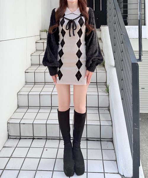 NOMAE ワンピース アーガイルニットワンピース×ボレロセット