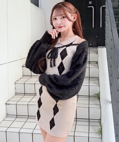 NOMAE（ノーマエ） ワンピース アーガイルニットワンピース×ボレロ