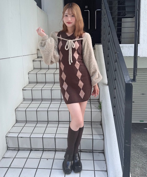 NOMAE（ノーマエ） ワンピース アーガイルニットワンピース×ボレロ