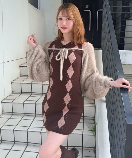 NOMAE（ノーマエ） ワンピース アーガイルニットワンピース×ボレロ