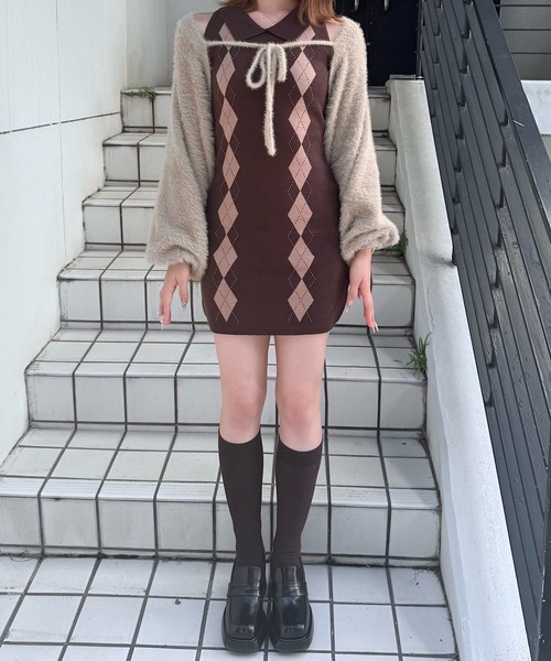 NOMAE（ノーマエ） ワンピース アーガイルニットワンピース×ボレロ