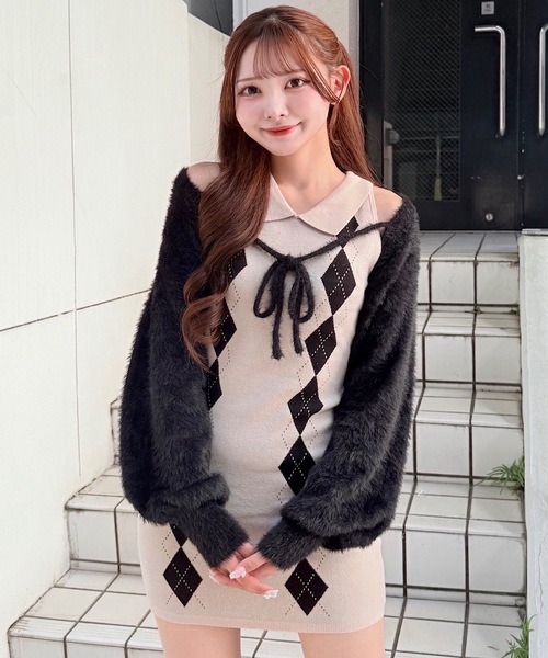 NOMAE ノーマエ アーガイルニットワンピース×ボレロセット NOMAE（ノーマエ） ワンピース アーガイルニットワンピース×ボレロ