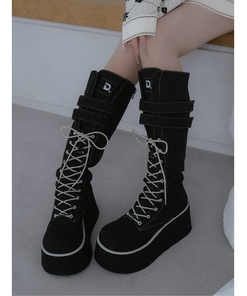 12/１０まで限定値下げ試着のみダーリッチDロゴボリュームステッチロングブーツ Darich（ダーリッチ） ブーツ Dロゴボリュームステッチロングブーツ