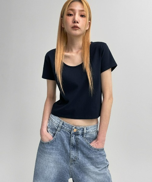 「BLACKUP」 半袖カットソー FREE ネイビー レディース_画像3