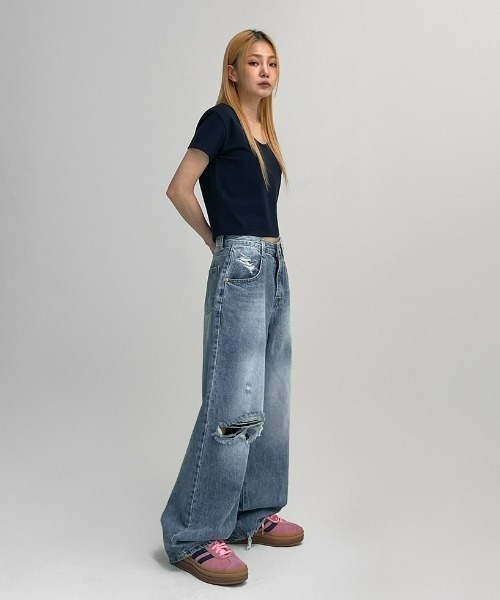 「BLACKUP」 半袖カットソー FREE ネイビー レディース_画像4