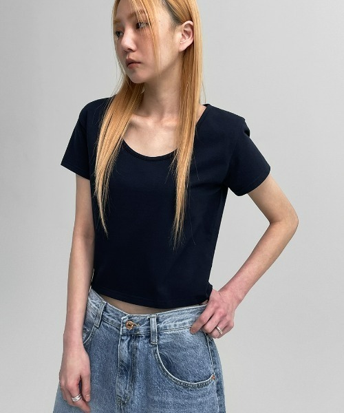 「BLACKUP」 半袖カットソー FREE ネイビー レディース_画像5