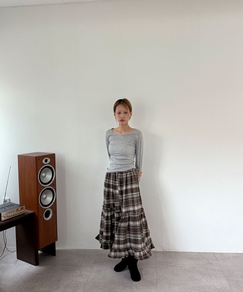 4INT. ロング スカート 「森ガールルック」チェック カンカン