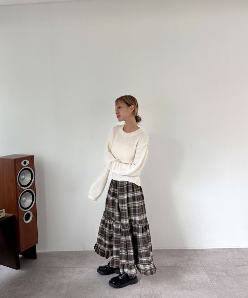 4INT. ロング スカート 「森ガールルック」チェック カンカン