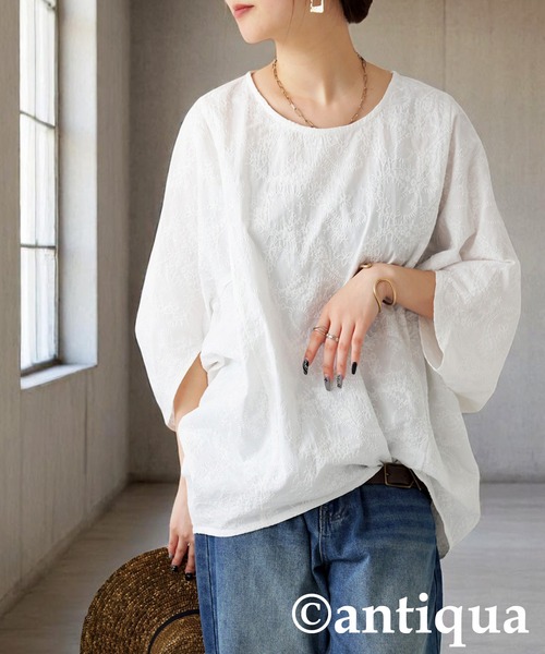 「antiqua」 7分袖ブラウス ONESIZE ブラック レディース_画像7