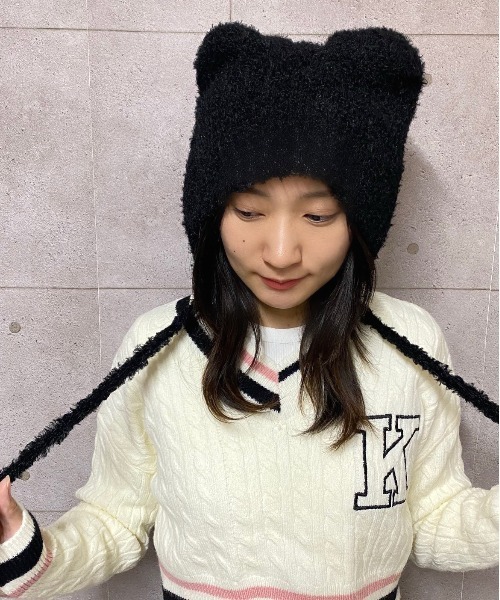 NANEA（ナネア） ニット帽 ニットキャップ くま耳紐付きニット帽