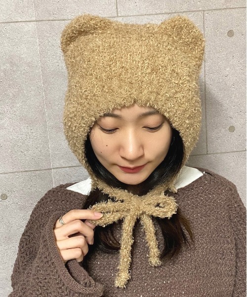 NANEA（ナネア） ニット帽 ニットキャップ レディース くま耳紐付き
