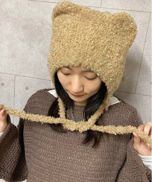 NANEA（ナネア） ニット帽 ニットキャップ くま耳紐付きニット帽