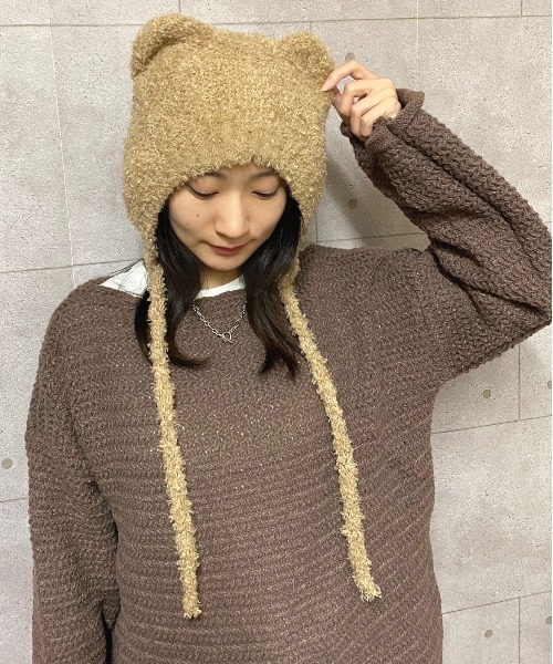 NANEA（ナネア） ニット帽 ニットキャップ レディース くま耳紐付き