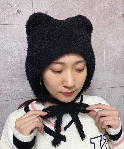 NANEA（ナネア） ニット帽 ニットキャップ レディース くま耳紐付き