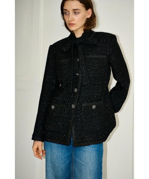Estella.K ジャケット ノーカラージャケット Ivanna Tweed Bow Jacket Estella.K ジャケット ノーカラージャケット Ivanna Tweed Bow Jacket