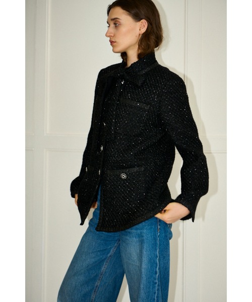 ジャケット ノーカラージャケット Ivanna Tweed Bow Jacket タイ取り外しツィードJK レディースの画像