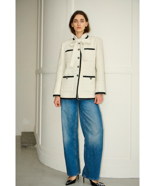 ジャケット ノーカラージャケット Ivanna Tweed Bow Jacket タイ取り外しツィードJK レディースの画像