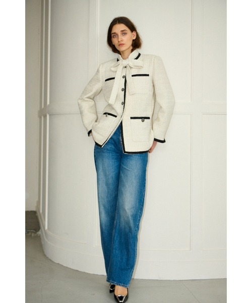 ジャケット ノーカラージャケット Ivanna Tweed Bow Jacket タイ取り外しツィードJK レディースの画像