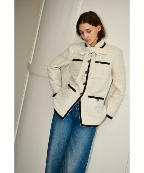 ジャケット ノーカラージャケット Ivanna Tweed Bow Jacket タイ取り外しツィードJK レディースの画像