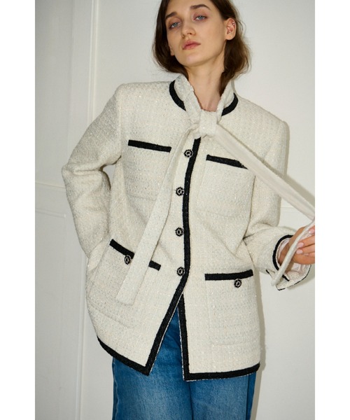 ジャケット ノーカラージャケット Ivanna Tweed Bow Jacket タイ取り外しツィードJK レディースの画像