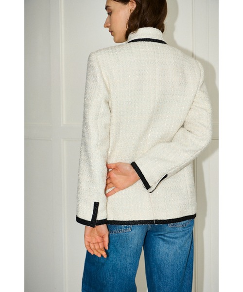 ジャケット ノーカラージャケット Ivanna Tweed Bow Jacket タイ取り外しツィードJK レディースの画像