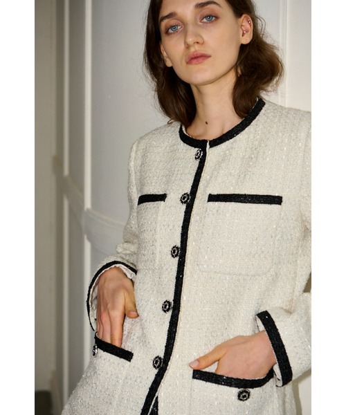 ジャケット ノーカラージャケット Ivanna Tweed Bow Jacket タイ取り外しツィードJK レディースの画像