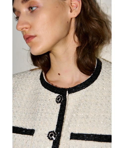 ジャケット ノーカラージャケット Ivanna Tweed Bow Jacket タイ取り外しツィードJK レディースの画像