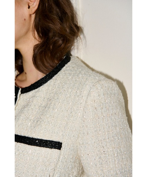 ジャケット ノーカラージャケット Ivanna Tweed Bow Jacket タイ取り外しツィードJK レディースの画像