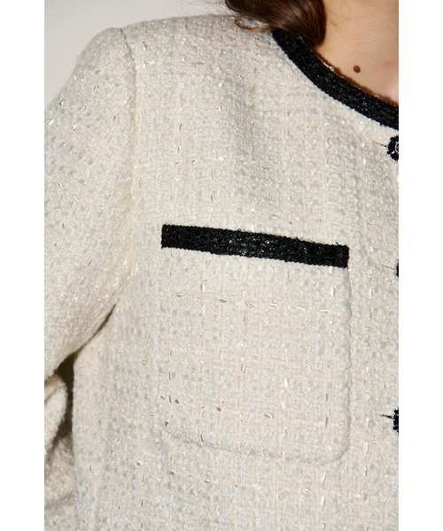 ジャケット ノーカラージャケット Ivanna Tweed Bow Jacket タイ取り外しツィードJK レディースの画像