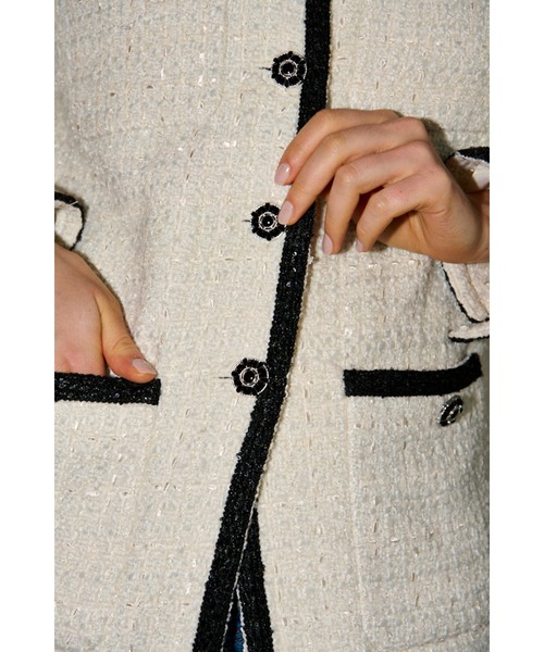 ジャケット ノーカラージャケット Ivanna Tweed Bow Jacket タイ取り外しツィードJK レディースの画像