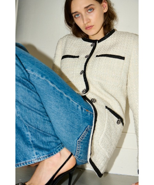 ジャケット ノーカラージャケット Ivanna Tweed Bow Jacket タイ取り外しツィードJK レディースの画像