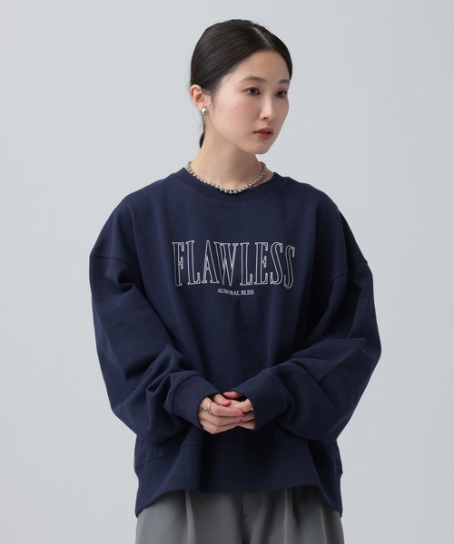 RONRONリボンデザイン プリント ネイビー スウェット ロンロン RONRON スウェット BIG RIBBON LINE SWEATSHIRT 長袖