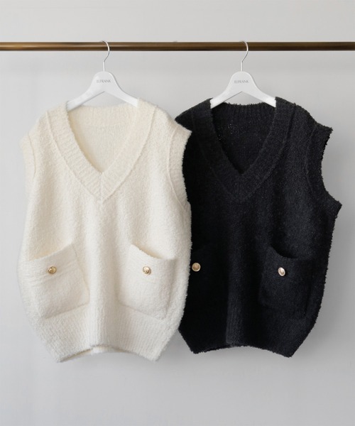 「ELFRANK」 ニットベスト FREE オフホワイト レディース_画像2