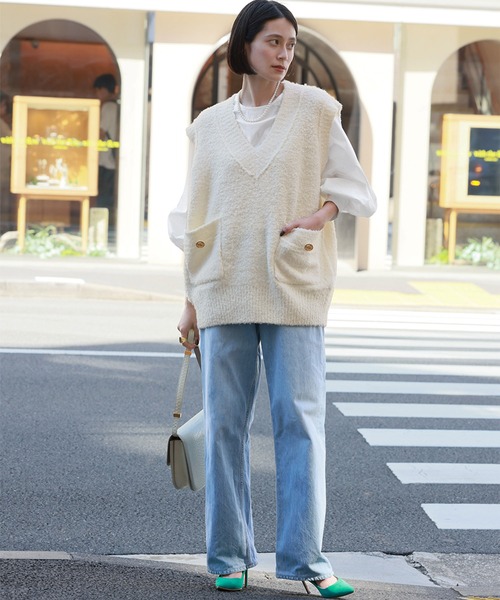 「ELFRANK」 ニットベスト FREE オフホワイト レディース_画像3