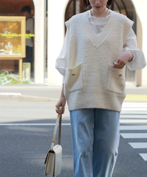 「ELFRANK」 ニットベスト FREE オフホワイト レディース_画像6