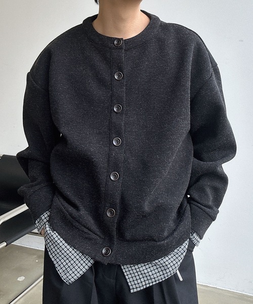 【ニットカーディガン、ユニセックス】BoTTノームコア古着ストリートれいちぇる UNDERSTATEMENTs カーディガン 「ユニセックス」チェックレイヤード