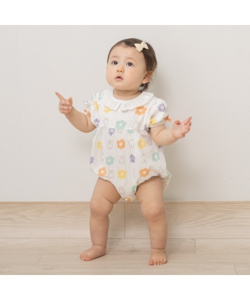 Miffy（ミッフィー） ベビー服 ロンパース 半袖ボディスーツ 総柄 