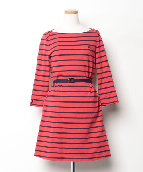 BURBERRY（バーバリー） ボーダー柄7分袖ワンピース 38 レッド 
