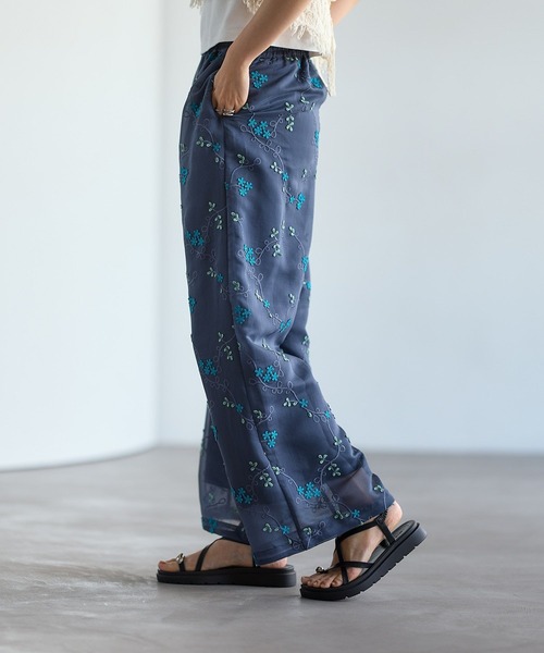 LEPSIM レプシィム パンツ 3D刺繍パンツ ネイビー 新品 LEPSIM（レプシィム） ワイドパンツ パンツ 3D刺繍パンツ 672054