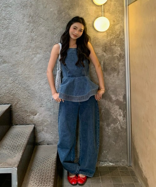 FAVORITO セットアップ ノースリーブトップスパンツデニムセットアップ