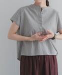 ブラウス シャツ 半袖 ストライプクロップドブ...の詳細画像4