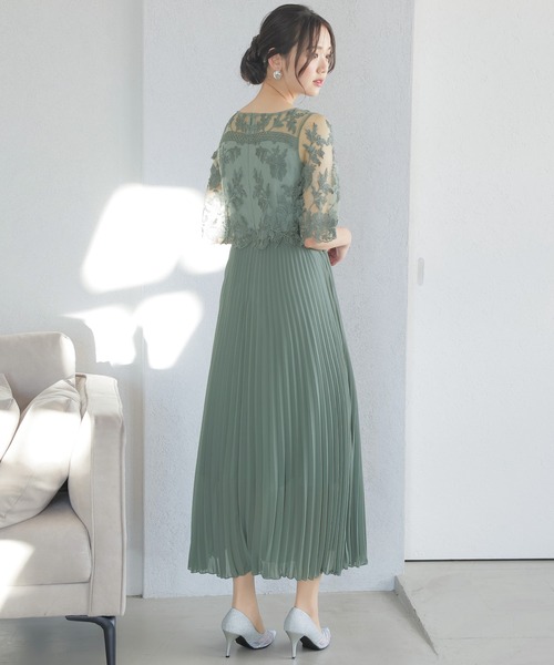 「PourVous」 7分袖ワンピース X-LARGE ネイビー レディース_画像2