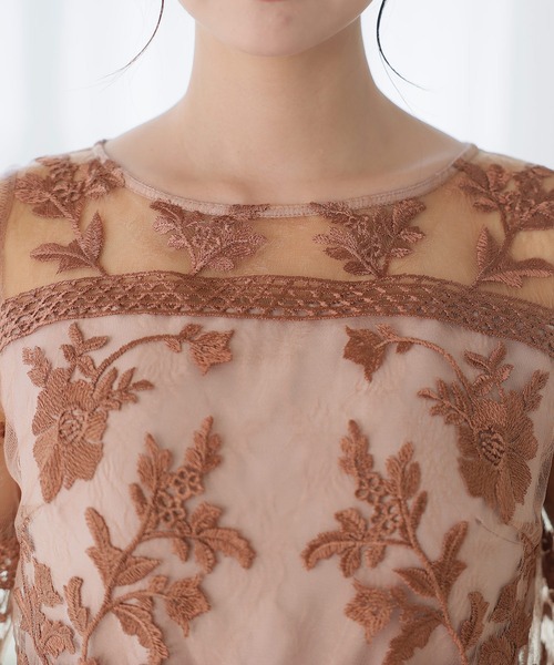「PourVous」 7分袖ワンピース X-LARGE ネイビー レディース_画像6