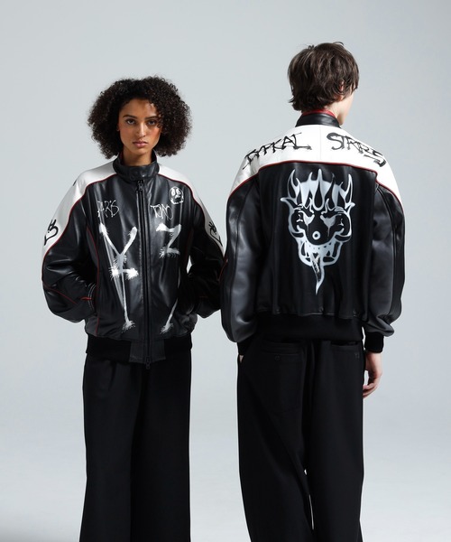 Y-3 ブルゾン アウター CHITO GRAPHIC LEATHER BIKER JACKET メンズ