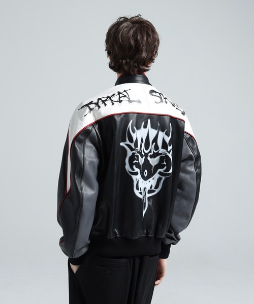 Y-3 ブルゾン アウター CHITO GRAPHIC LEATHER BIKER JACKET メンズ