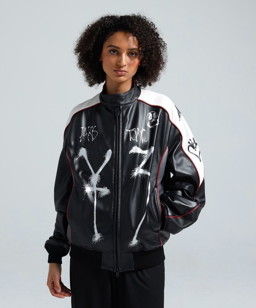 Y-3 ブルゾン アウター CHITO GRAPHIC LEATHER BIKER JACKET メンズ