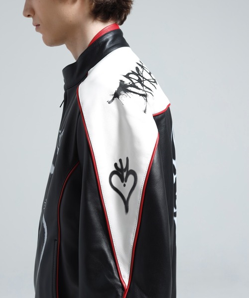 Y-3 ブルゾン アウター CHITO GRAPHIC LEATHER BIKER JACKET メンズ