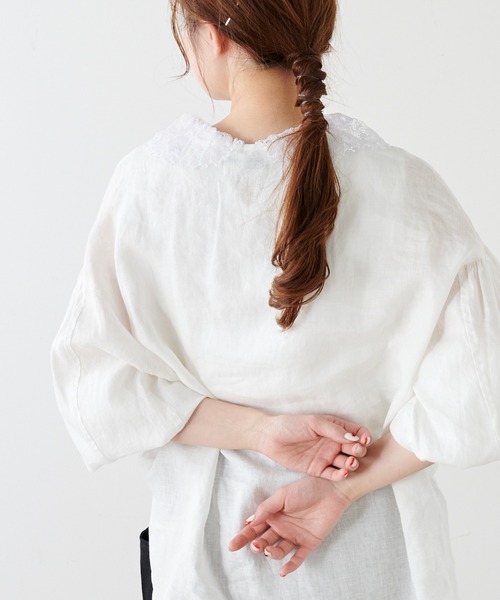 リネン100%　PUAL　CE　CIN　ブラウス　美品 pual ce cin シャツ ブラウス 麻／リネンキャンバスノーカラー