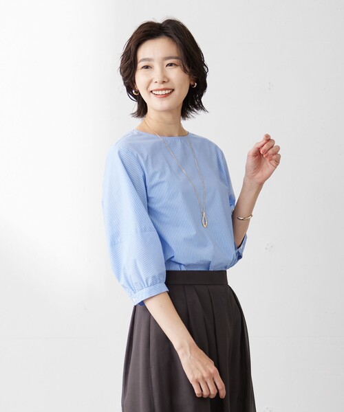ブラウス シャツ 「洗える」APESCO ストライプ ボリュームスリーブ ブラウス レディース ブラウス シャツ 「洗える」APESCO ストライプ ボリューム